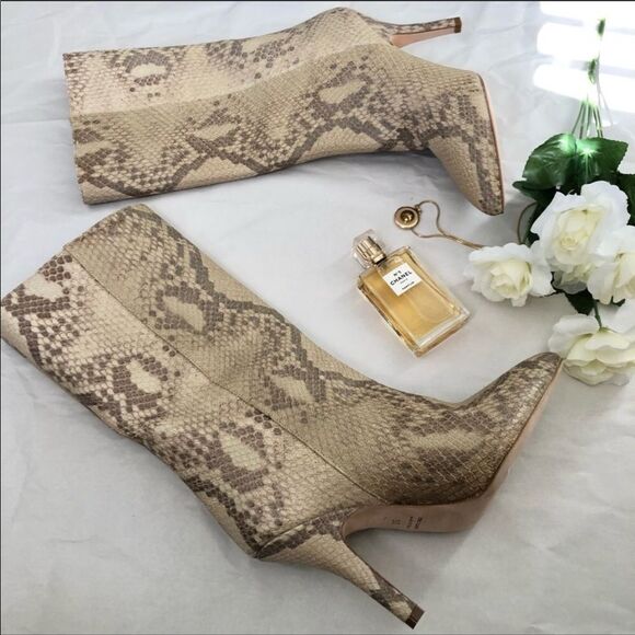 NEW PARIS TEXAS Slip On Leather Boots Sz 37 Snake Print Mid Calf Pointy Toe - Picture 4 of 15